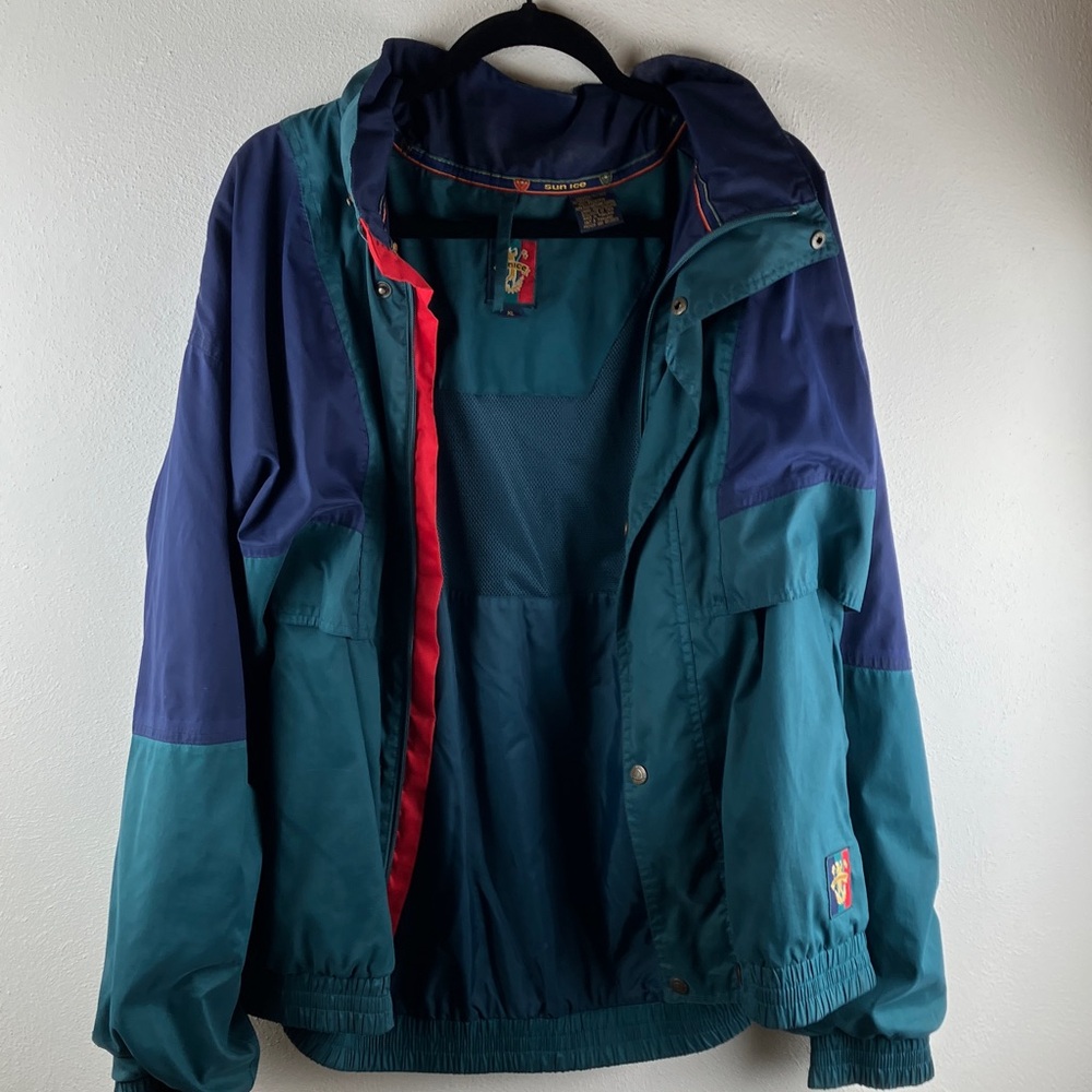 Sun Ice Golf Windbreaker XL Teal Navy Vented Full Zip Snap Jacket